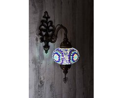 Handgemaakte Turkse wandlamp blauw Oosterse Mozaïek Marokkaanse lamp