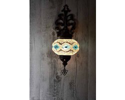 Handgemaakte Turkse wandlamp wit blauw Oosterse Mozaïek Marokkaanse lamp
