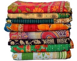 Handgemaakte Vintage Kantha Quilt - Dubbellagige Katoenen Gooi Deken met Bohemian Patroon