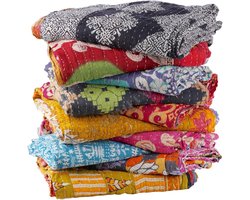Handgemaakte Vintage Kantha Quilt Sprei van Oude Katoen - Uniek Boho Beddengoed