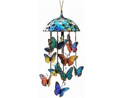 Handgemaakte Vlinder Windgong Met 10 Vlinders - Tuin Decoratie Woonaccessoires - Helder Metaal Geluid - Crackled Glas Bol - Buiten Decor Voor Tuin Balkon Terras - Uniek Cadeau Voor Vrouwen