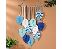 Handgemaakte Wanddecoratie in Boheemse Stijl, Met Blauwe Katoenen Bladeren En Kwastjes. Verhoogt De Artistieke Uitstraling Van Uw Interieur, Geschikt Voor Slaapkamers, Woonkamers, Kinderkamers En Appartementen