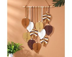 Handgemaakte Wanddecoratie in Boheemse Stijl, Met Bruin Katoenen Bladeren En Kwastjes. Verhoogt De Artistieke Uitstraling Van Uw Interieur, Geschikt Voor Slaapkamers, Woonkamers, Kinderkamers En Appartementen