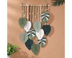 Handgemaakte Wanddecoratie in Boheemse Stijl, Met Groen Katoenen Bladeren En Kwastjes. Verhoogt De Artistieke Uitstraling Van Uw Interieur, Geschikt Voor Slaapkamers, Woonkamers, Kinderkamers En Appartementen