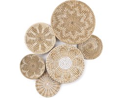 Handgemaakte Wandmanden Set van 6 - Natuurlijke Zeegras Opknoping voor Boho Wanddecoratie