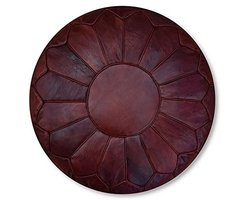 Handgemaakte XL Leren Pouf - Ethisch Geproduceerde Ottoman en Voetsteun