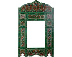Handgeschilderd houten spiegel frame - 116 x 68 cm - Handgemaakt - Zouak Arabische, bohemian stijl - groene vintage look - M22