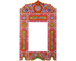 Handgeschilderd houten spiegel frame - 116 x 68 cm - Handgemaakt - Zouak Arabische, bohemian stijl - rode vintage look - M19