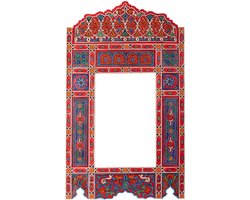 Handgeschilderd houten spiegel frame - 116 x 68 cm - Handgemaakt - Zouak Arabische, bohemian stijl - rode vintage look - M25
