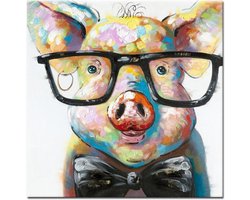Handgeschilderd Schattige Varken met Bril Pop Art Wanddecoratie 40x40cm