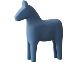 Handgeschilderd Zweeds Houten Paard Standbeeld - Dierenmodel Sculptuur voor Thuis en Kantoor Decoratie - Unieke Interieuraccessoire in Blauw