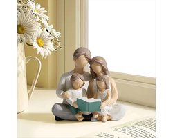 Handgeschilderde Boekenfiguren voor Gezinnen van 4 – Cadeau voor Ouders, Dochters en Zonen – Familie Leesfiguren – Decoratieve Figuren voor Thuis en Woonkamer