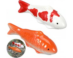 Handgeschilderde keramische vissen beeldjes, 2 stuks, drijvende Japanse sculptuur voor thuisdecoratie, zen tuin ornament en aquarium decoratie