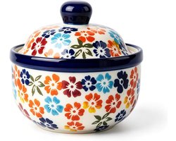 Handgeschilderde Mini Cocotte met Deksel, 330 ml, Multifunctionele Keramische Schalen voor Soep, Dessert en Soufflé, Geschikt voor Magnetron en Oven