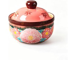 Handgeschilderde Mini Cocotte met Deksel, 330 ml - Multifunctionele Keramische Schalen voor Soep, Dessert en Soufflé, Geschikt voor Magnetron en Oven