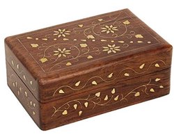 Handgesneden Houten Decoratieve Sieradenopbergdoos met Bloemen Design - Multifunctionele Organizer en Aandenken Kistje