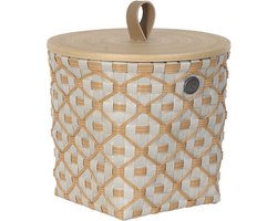 Handgevlochten duurzame opbergmand met bamboe deksel - Opberger - Klein - Mand - Woonkamer - Kinderkamer - Badkamer - Decoratief - Handed By Ivy & Rose small - pale grey met ecru patroon
