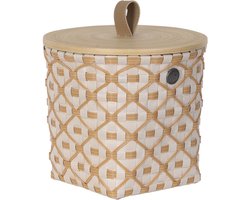 Handgevlochten duurzame opbergmand met bamboe deksel - Opberger - Klein - Mand - Woonkamer - Kinderkamer - Badkamer - Decoratief - Handed By Ivy & Rose small - champagne met ecru patroon