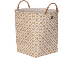Handgevlochten duurzame opbergmand met hengsels - Opberger - Mand - Woonkamer - Kinderkamer - Badkamer - Decoratief - Handed By Ivy & Rose large - champagne met ecru patroon