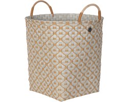 Handgevlochten duurzame opbergmand met hengsels - Opberger - Mand - Woonkamer - Kinderkamer - Badkamer - Decoratief - Handed By Ivy & Rose Large- pale grey met ecru patroon