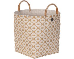 Handgevlochten duurzame opbergmand met hengsels - Opberger - Mand - Woonkamer - Kinderkamer - Badkamer - Decoratief - Handed By Ivy & Rose medium- champagne met ecru patroon