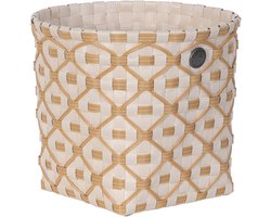 Handgevlochten duurzame opbergmand - Opberger - Klein - Mand - Woonkamer - Kinderkamer - Badkamer - Decoratief - Handed By Ivy & Rose small - champagne met ecru patroon
