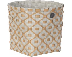 Handgevlochten duurzame opbergmand - Opberger - Klein - Mand - Woonkamer - Kinderkamer - Badkamer - Decoratief - Handed By Ivy & Rose small - pale grey met ecru patroon