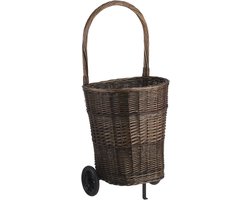Handgevlochten Rieten Haardmand op Wielen - Bruin