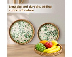 Handgeweven dienblad van rotan voor ontbijt en snacks - Decoratieve opbergplaten met handgrepen
