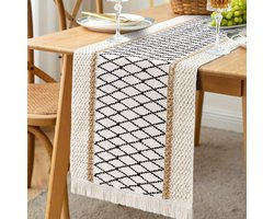 Handgeweven Macrame Tafelloper in Crème en Beige - Boho Stijl voor Eettafel en Keuken