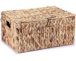 Handgeweven Opbergmand van Waterhyacint en Zeegras met Deksel voor Kleding, Boeken en Groenten - Ideaal voor Woonkamer, Keuken en Kledingkast - 40 x 28 cm