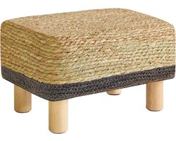 Handgeweven rechthoekige voetensteun van natuurlijk zeegras met houten poten, multifunctionele poef en bijzettafel voor woonkamer en slaapkamer, 42 x 30 x 26 cm