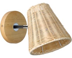 Handgeweven rotan bamboe wandlamp met houten lampvoet voor slaapkamer woonkamer - wandkandelaar voor balkon doorgang - lamp niet inbegrepen zeegras lampenkap