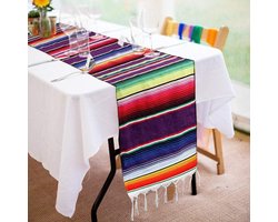 Handgeweven Tafellaken van Katoen met Franje voor Mexicaanse Feesten, Bruiloften en Picknicks - 14 x 84 Inch Decoratie voor Buiten en Binnen