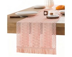 Handgeweven tafelloper in Bohemian stijl met kwastjes - Katoen - Rustiek - Boerderijstijl - Geschikt voor keukens en eettafels in Bohemian stijl - Afmeting: 30*160cm - Roze