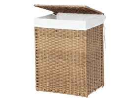 Handgeweven wasmand met deksel - Riet - Rechthoek - Gevlochten - 46x33x60cm