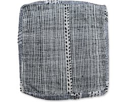 Handgeweven Zanafi Kelim Vloerkussen - Groot 60x60 CM - Uniek en stijlvol - ''Wit en Zwart'' Ongevuld