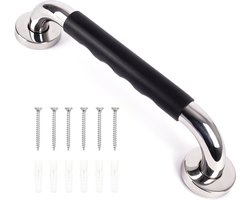 Handgreep Antislip voor Bad, Douche, Badkamer, Toilet - Wandbeugel Veiligheid Hulpmiddelen voor Ouderen - Zwart/Chrome - 30 cm