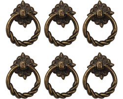 Handgreep-Keukengreep - Handgrepen kast - Handgrepen voor deurtjes - Deurgreep - Meubelgreep - meubelgrepen - Keukengreep Keukenkastjes - Meubelbeslag - greepjes -6 stuks Vintage Bronzen Drop Ring- Knoppen Handgrepen voor Dressoir Draw