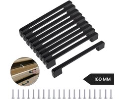 Handgreep Zwart - Set van 10 - Metaal - Aluminium - 160mm Hartafstand - Handvat voor Kast, Keukenkast, Lade en Meubels - Afgerond Moderne Greep Inclusief Schroeven - Keukengreep - Meubelgreep - Kastgreep