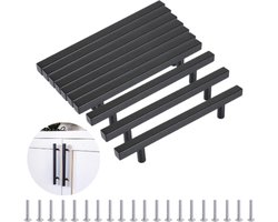 Handgreep Zwart - Set van 10 - Metaal - RVS - 128mm Hartafstand - Handvat voor Kast, Keukenkast, Lade en Meubels - Vierkant Moderne Greep Inclusief Schroeven - Keukengreep - Meubelgreep - Kastgreep
