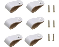 handgrepen, 6 stuks PU lederen lade trekt/knoppen/handgrepen/voor garderobe kast aktetas koffer wijnkast houten doos geschenkdoos schoenendoos meubels hardware met schroeven, grijs