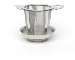 Handige Thee zeef met schaaltje rvs