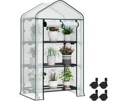 Handige verrijdbare kas met 3 etages – Compacte foliekas (70x130x50 cm) voor terras of tuin-Wit