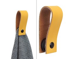 Handles and more® - 1x Leren magneet-lus - Okergeel - handdoekhaak - handdoeklus - handdoekhanger - magnetische handdoekhouder