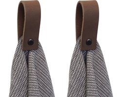 Handles and more® - 2x Leren magneet-lus - Donker Bruin - incl. montage set (handdoekhaak - handdoeklus - handdoekhanger - magnetische handdoekhouder)