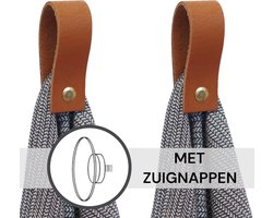 Handles and more® - 2x Leren magneet-lus met Zuignap - Cognac bruin - incl. plakstrip (handdoekhaak - handdoeklus - handdoekhanger - magnetische handdoekhouder)
