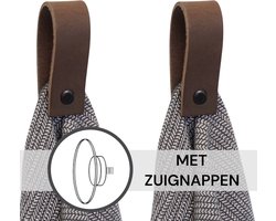 Handles and more® - 2x Leren magneet-lus met Zuignap - Donker bruin - incl. plakstrip (handdoekhaak - handdoeklus - handdoekhanger - magnetische handdoekhouder)