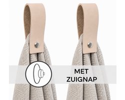 Handles and more® - 2x Leren magneet-lus met Zuignap - Naturel - incl. plakstrip (handdoekhaak - handdoeklus - handdoekhanger - magnetische handdoekhouder)