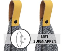 Handles and more® - 2x Leren magneet-lus met Zuignap - Oker geel - incl. plakstrip (handdoekhaak - handdoeklus - handdoekhanger - magnetische handdoekhouder)